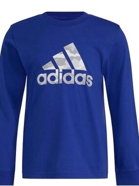 boys adidas Long-Sleeve Tee with Camo Logo in Royal Blue